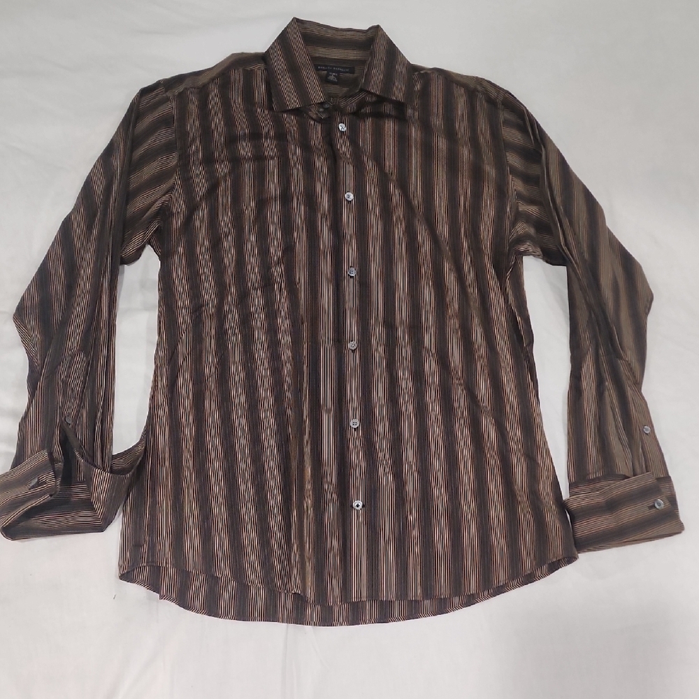Brown Casual Button Down Shirt with Vertical Stripes